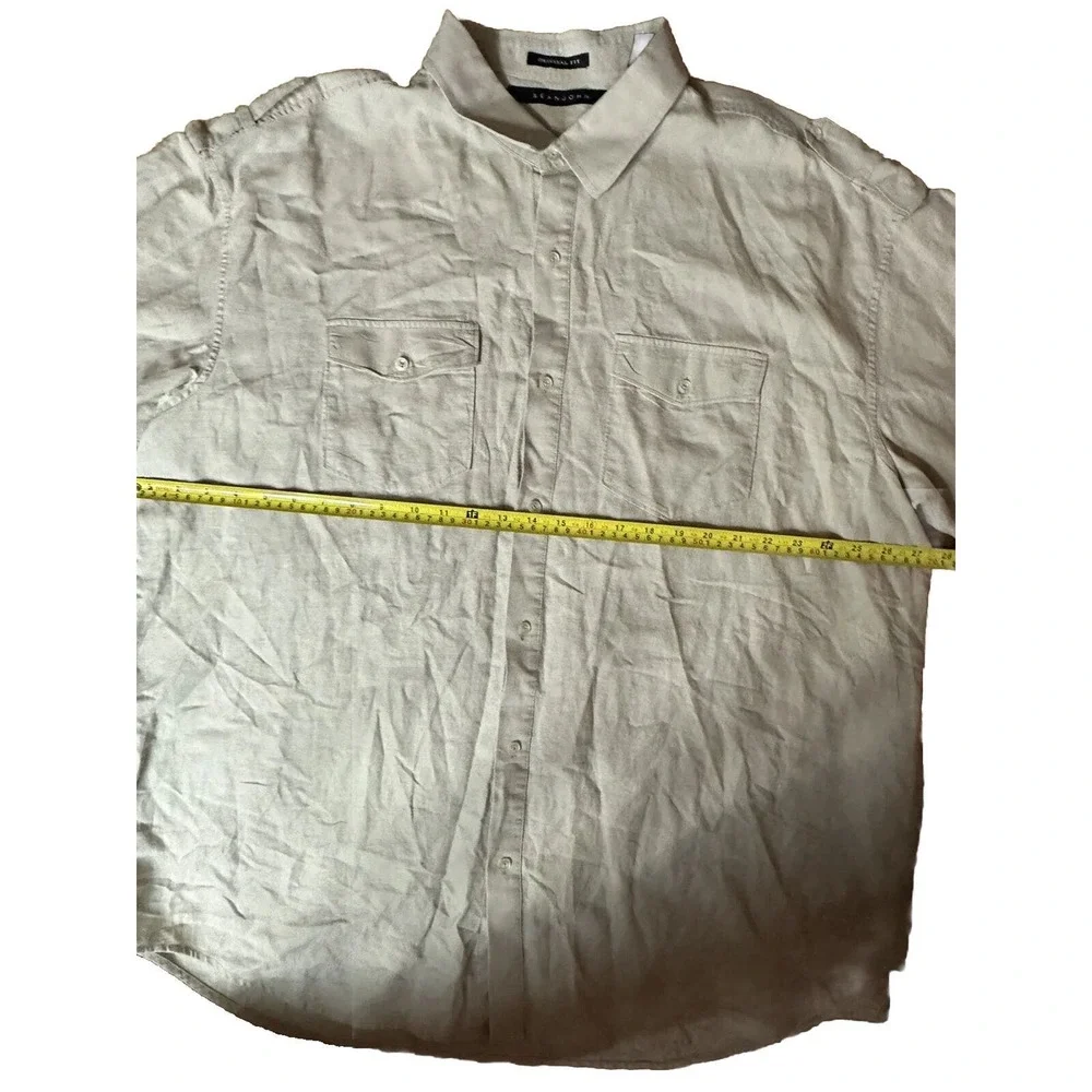 Sean John Shirt Men Size 3XB Khaki Collared‎ Short Sleeve Pockets Button-Up